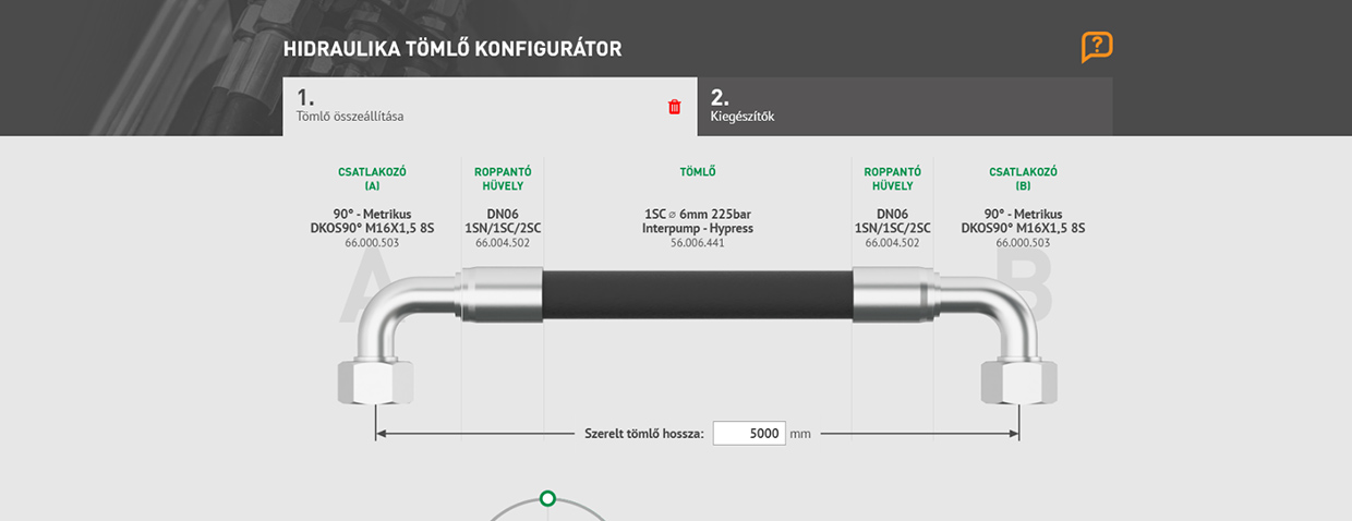 Hidraulika tömlő konfigurátor