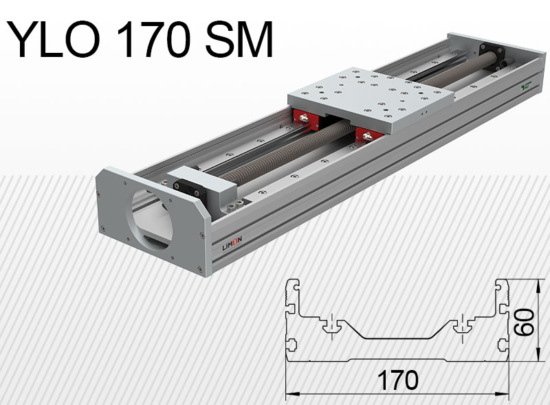 Limon YLO 170-SM típusú lineáris egység terhelhetőség 95kg lökethossz 50-1700mm